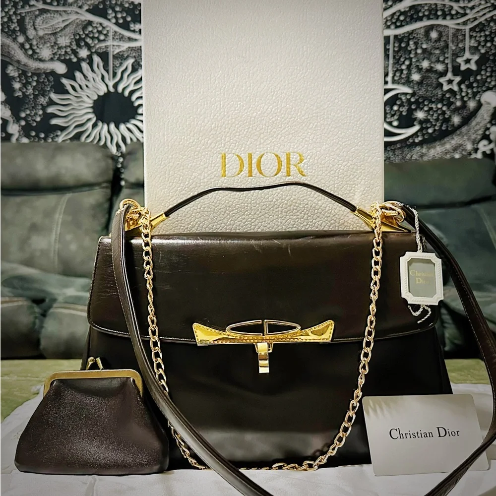 Authentic Vintage Christian  Dior 1960’s Handbag shoulder bag dark red Leather - Picture 3 of 17